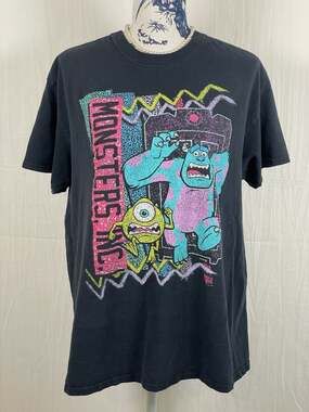 Disney Monsters Inc. Men's Retro Neon Graphic T-Shirt Mike & Sulley